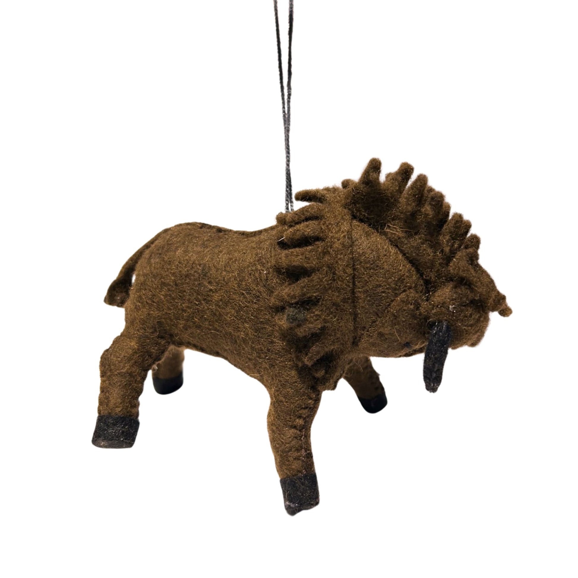 Buffalo Brown Felted Ornament Cow Boy