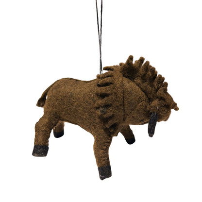 Buffalo Brown Felted Ornament Cow Boy
