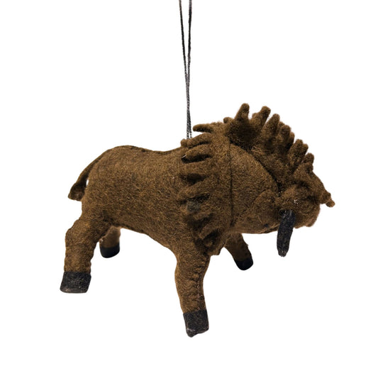 Buffalo Brown Felted Ornament Cow Boy