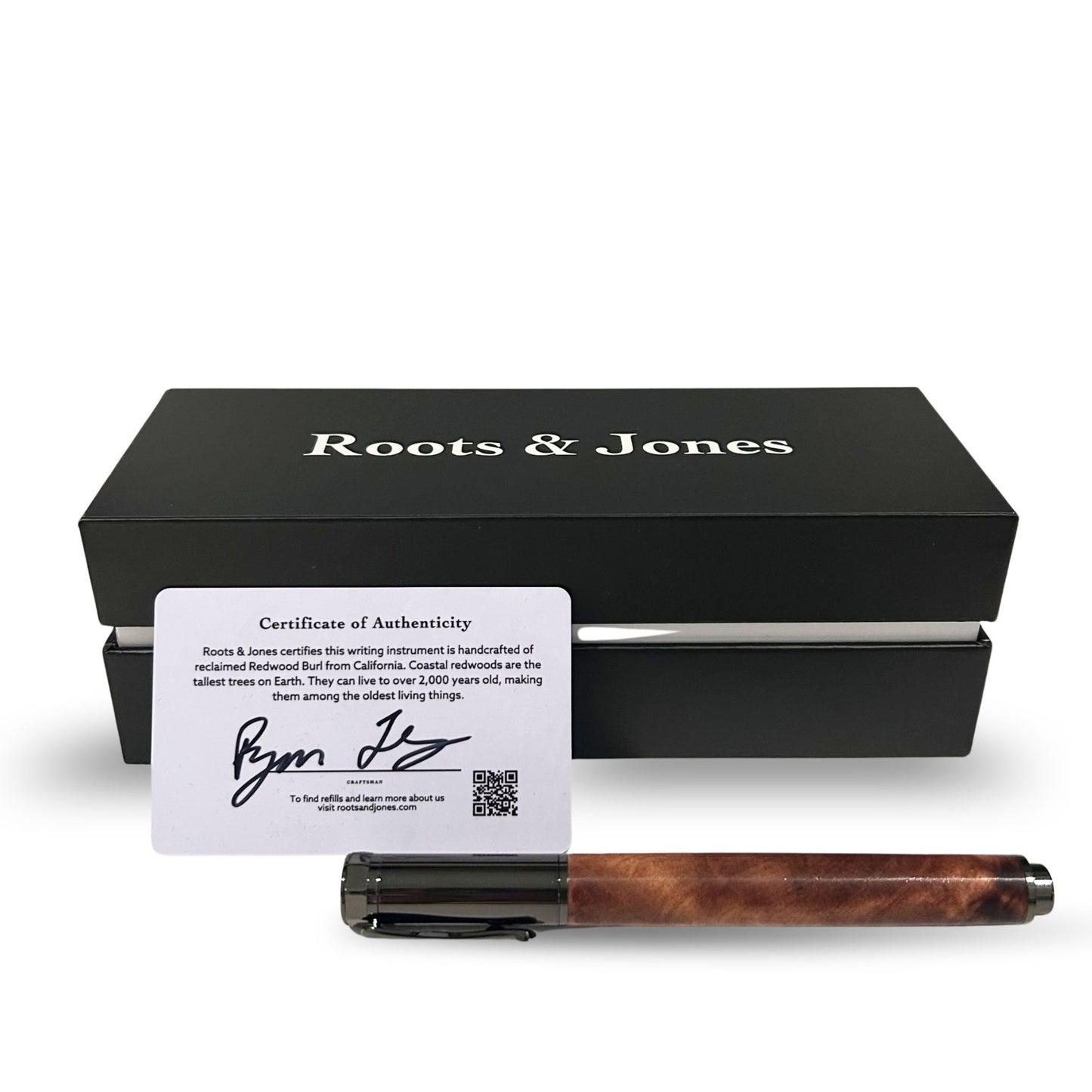 Californian Redwood Burl Black Rollerball Pen