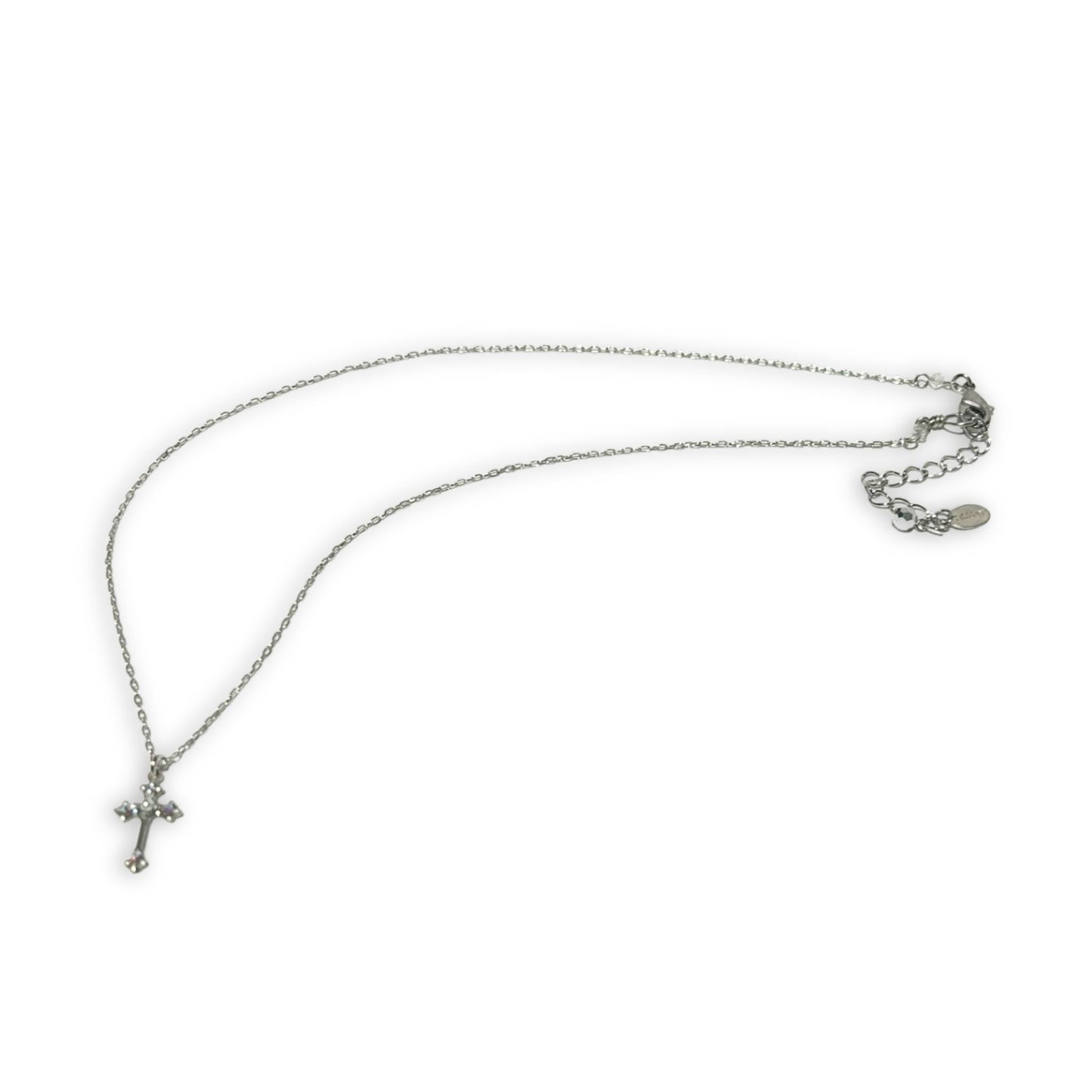 Cross Necklace Silver with Crystals and Pearls