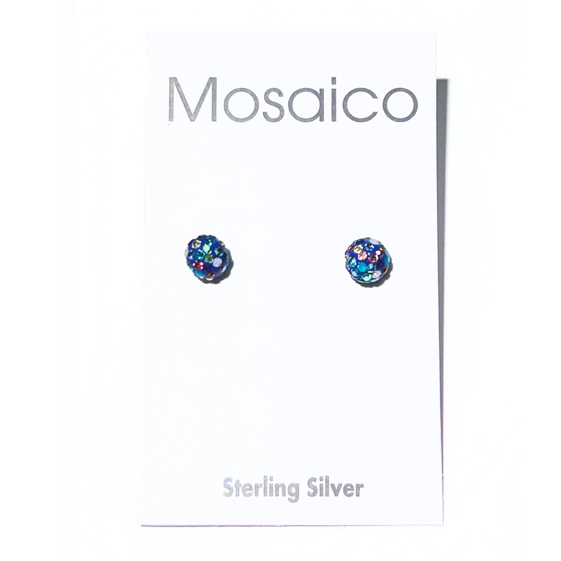 Crystal and Silver Sphere Earrings - Aurora Blue