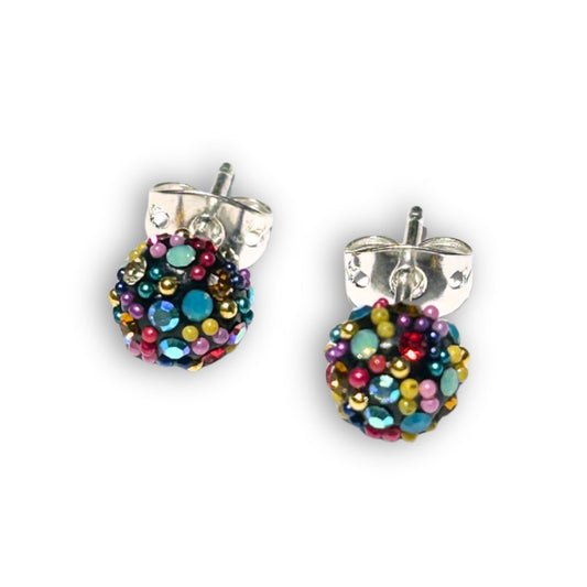 Crystal Silver Sphere Earrings Colorful Kaleidoscope