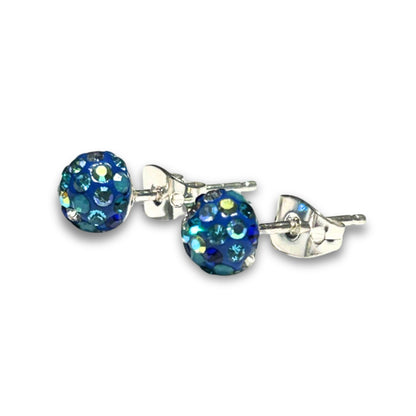 Crystal and Silver Sphere Earrings - Ocean