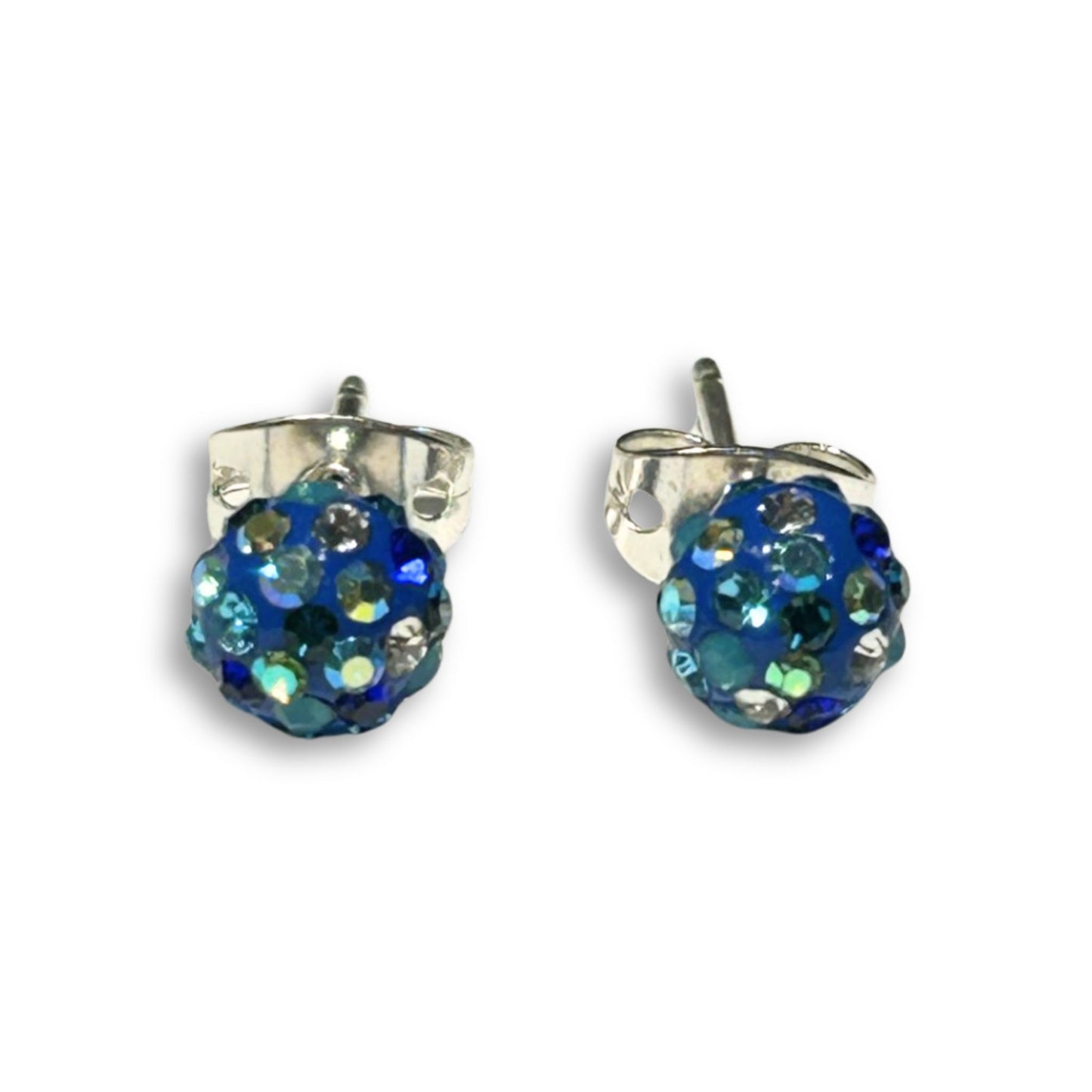 Crystal and Silver Sphere Earrings - Ocean Blue