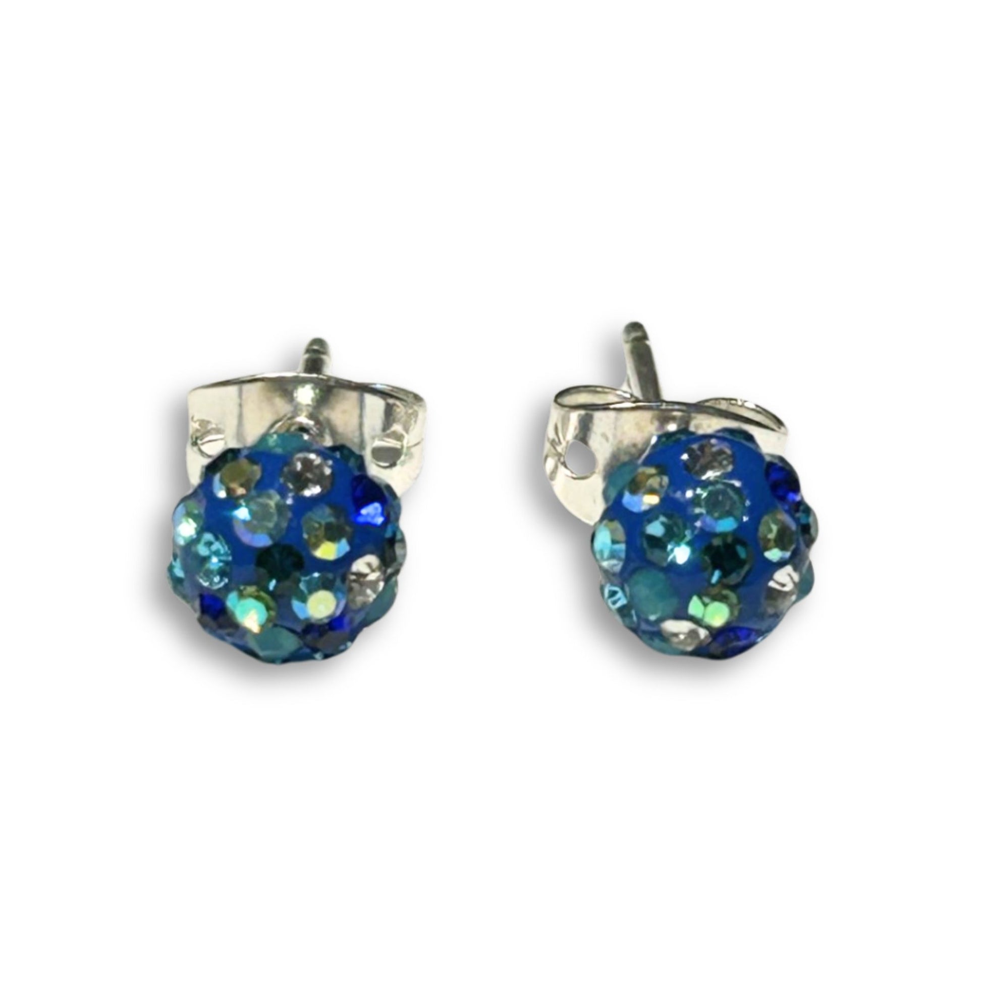 Crystal and Silver Sphere Earrings - Ocean Blue