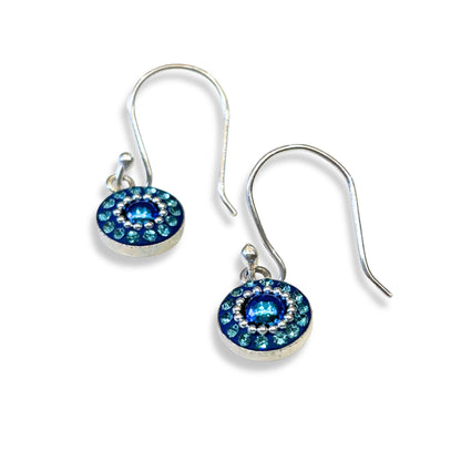Crystal and Silver Dangle Dot Earrings - Ocean Blue
