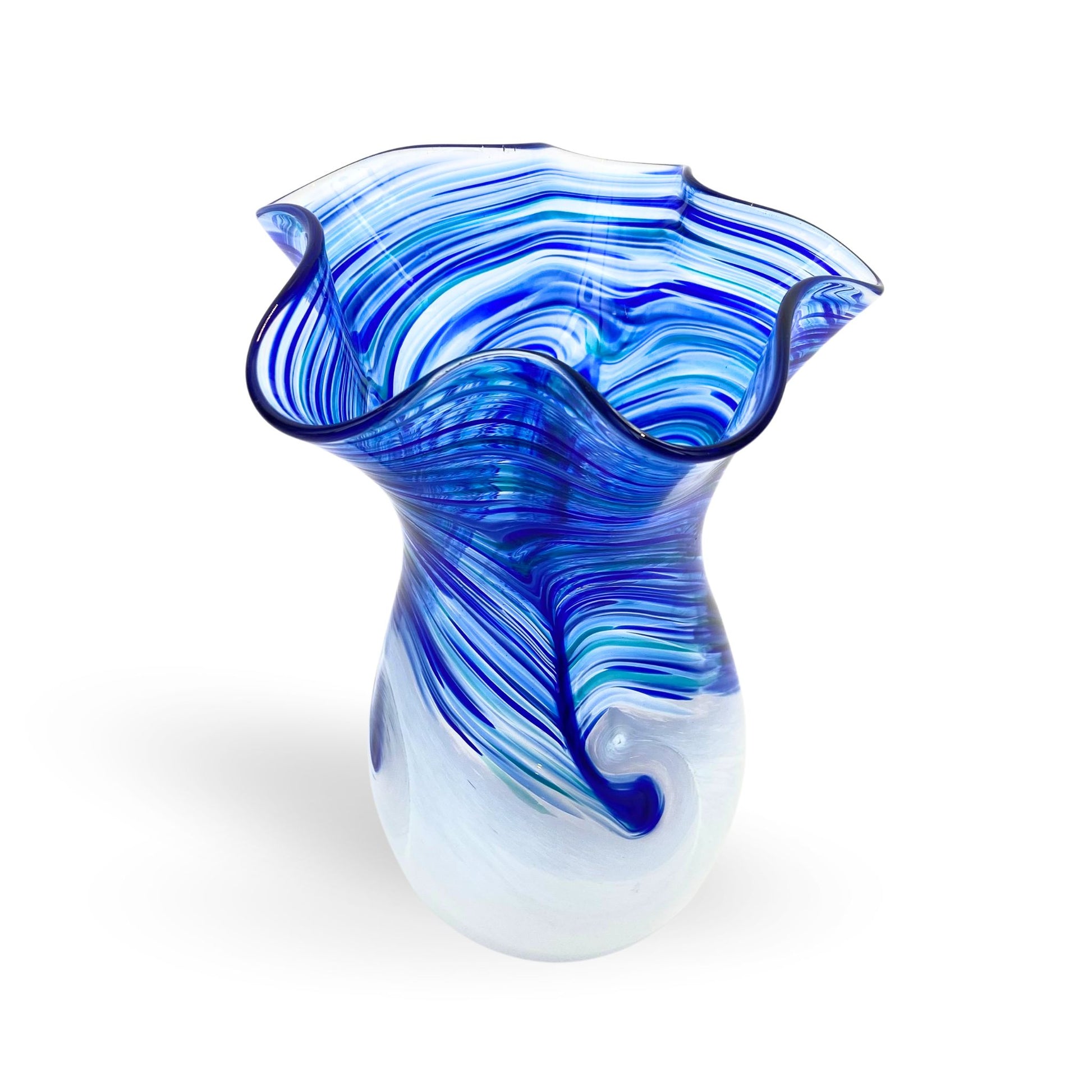 Dottie Boscamp Royal Blue and White Fluted Handblown Vase