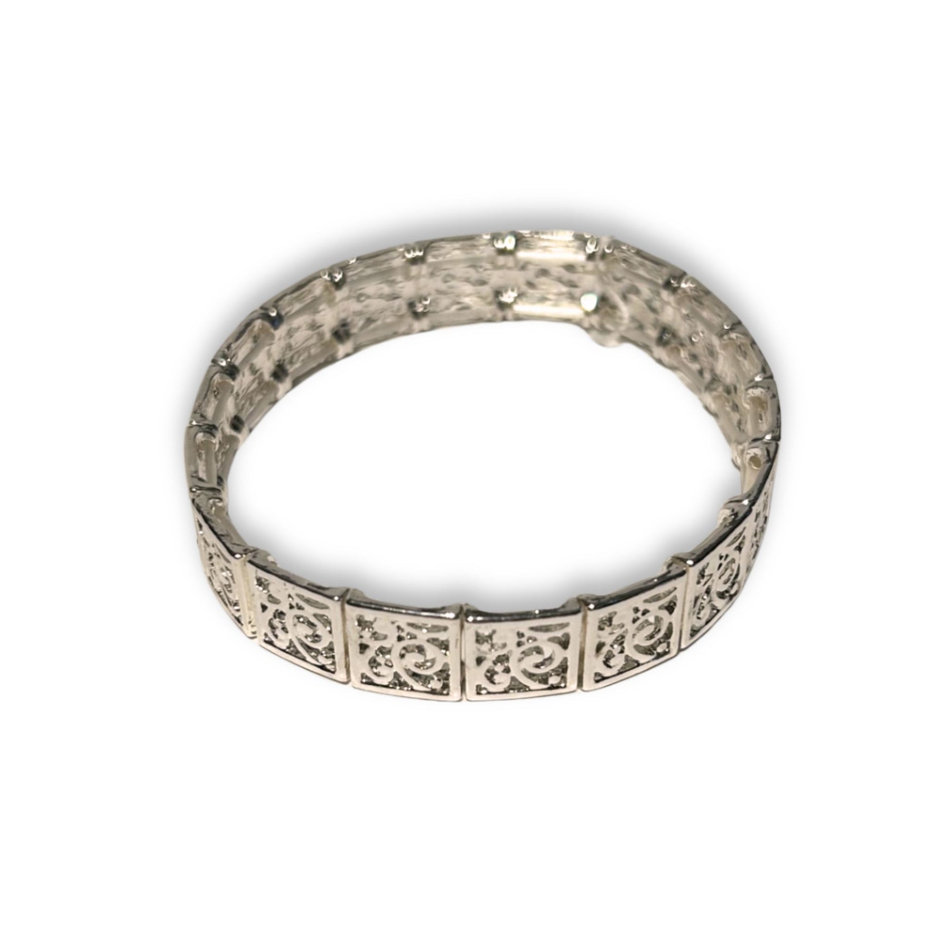 Filegree Square Stretch Silver Bracelet