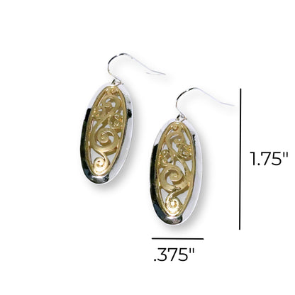 Filigree Gold and Silver Colored Drop Earrings