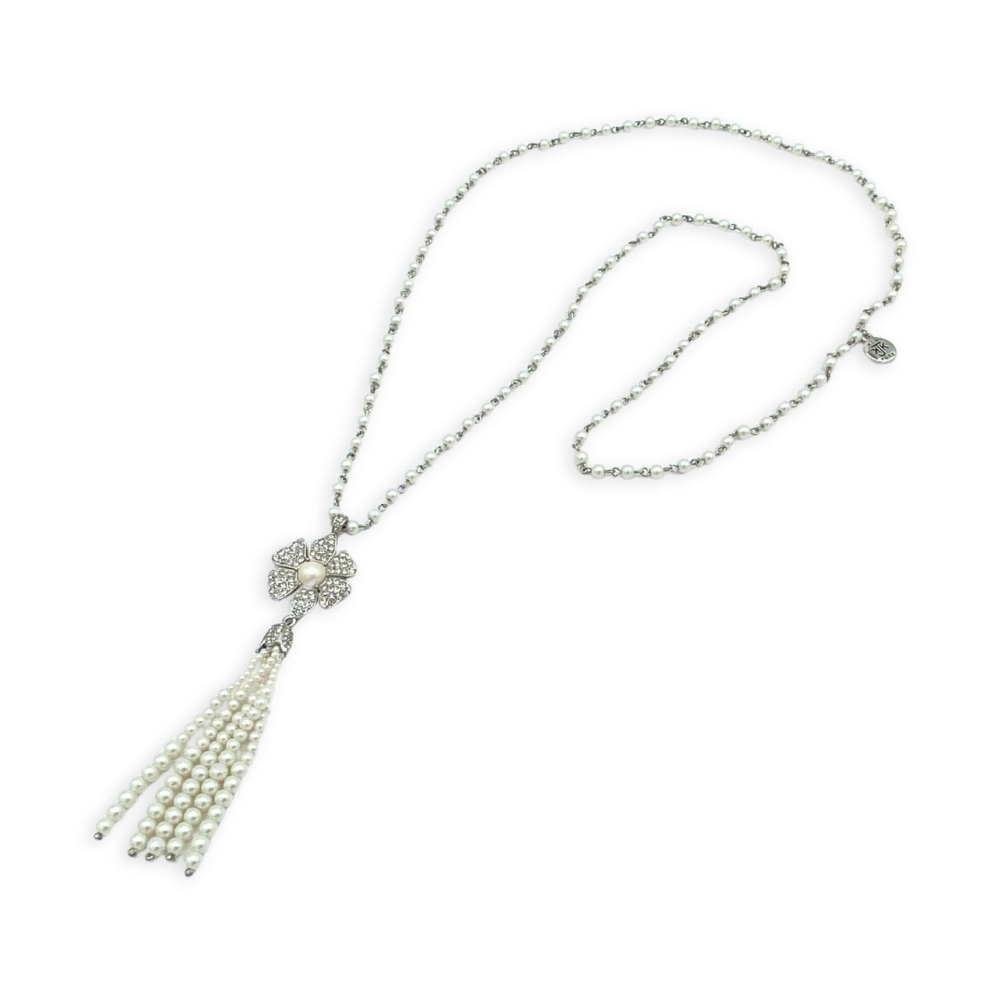 Flower Tassel glass pearl Long necklace