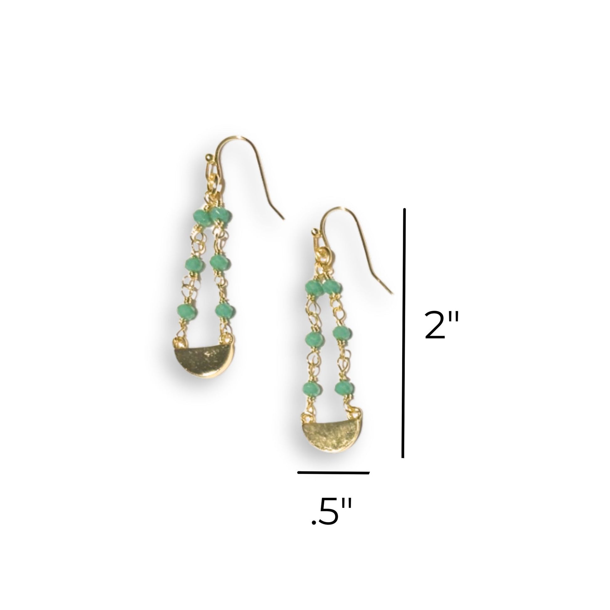 Gladiolus Green Jade and Gold Drop Style Earrings