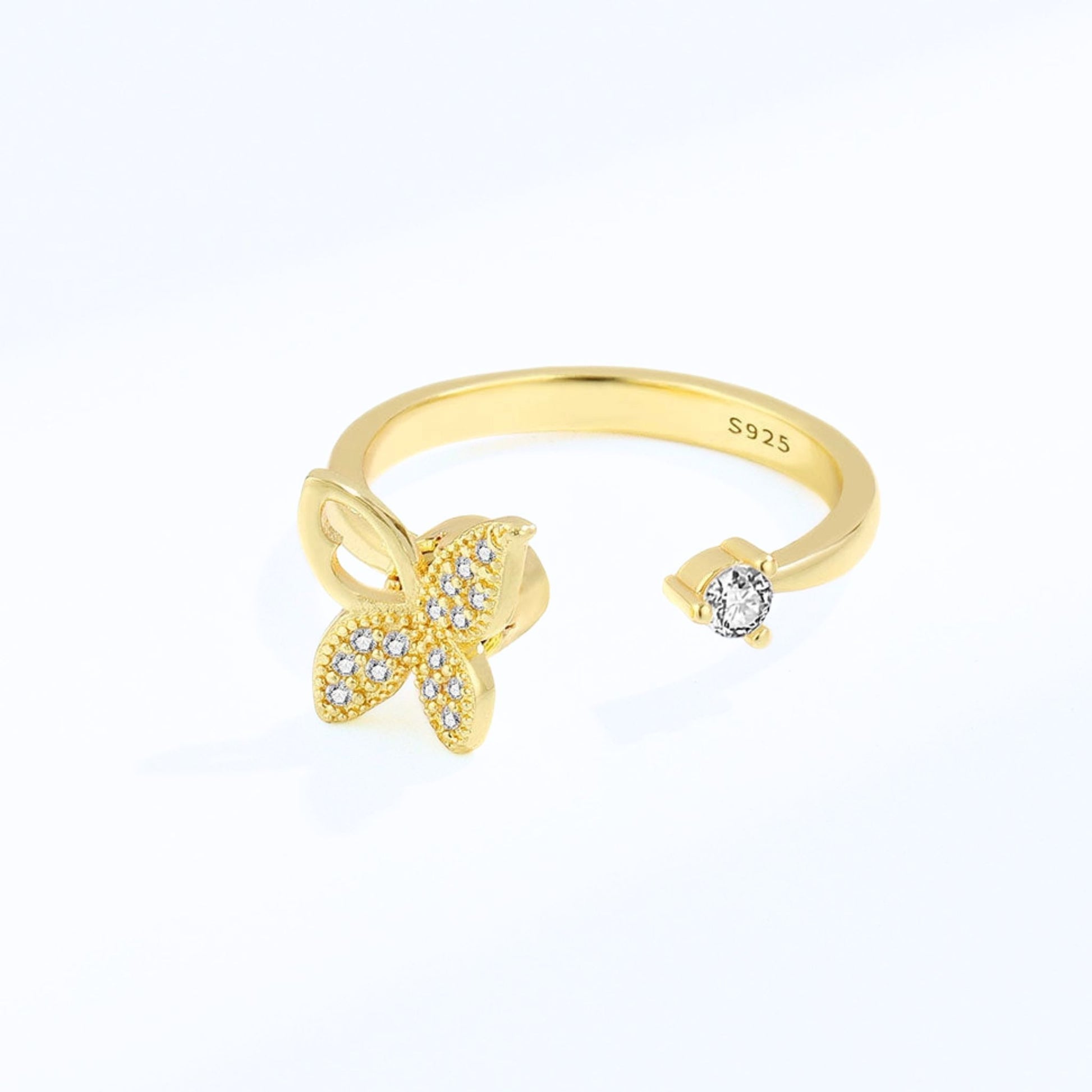 Gold Fidget Spinner Ring in Butterfly with Cubic Zirconia