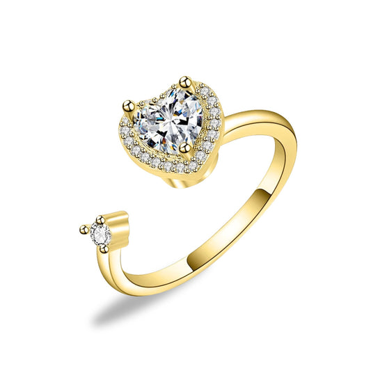 Gold heart ring with cubic Zirconia for fidgeting