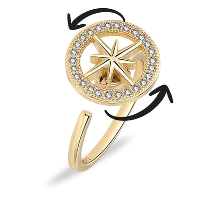 Gold Star Fidget Spinner Ring with Cubic Zirconia