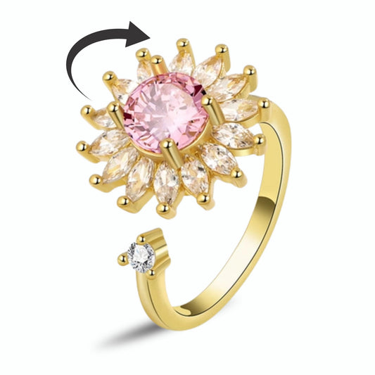 Gold Sunflower Spinner Ring for Anxiety