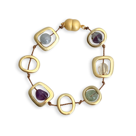 Gold Geo Bracelet W/Natural Stones