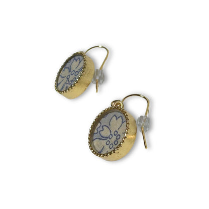 Gold Plated Drop style Earrings with Blue Design