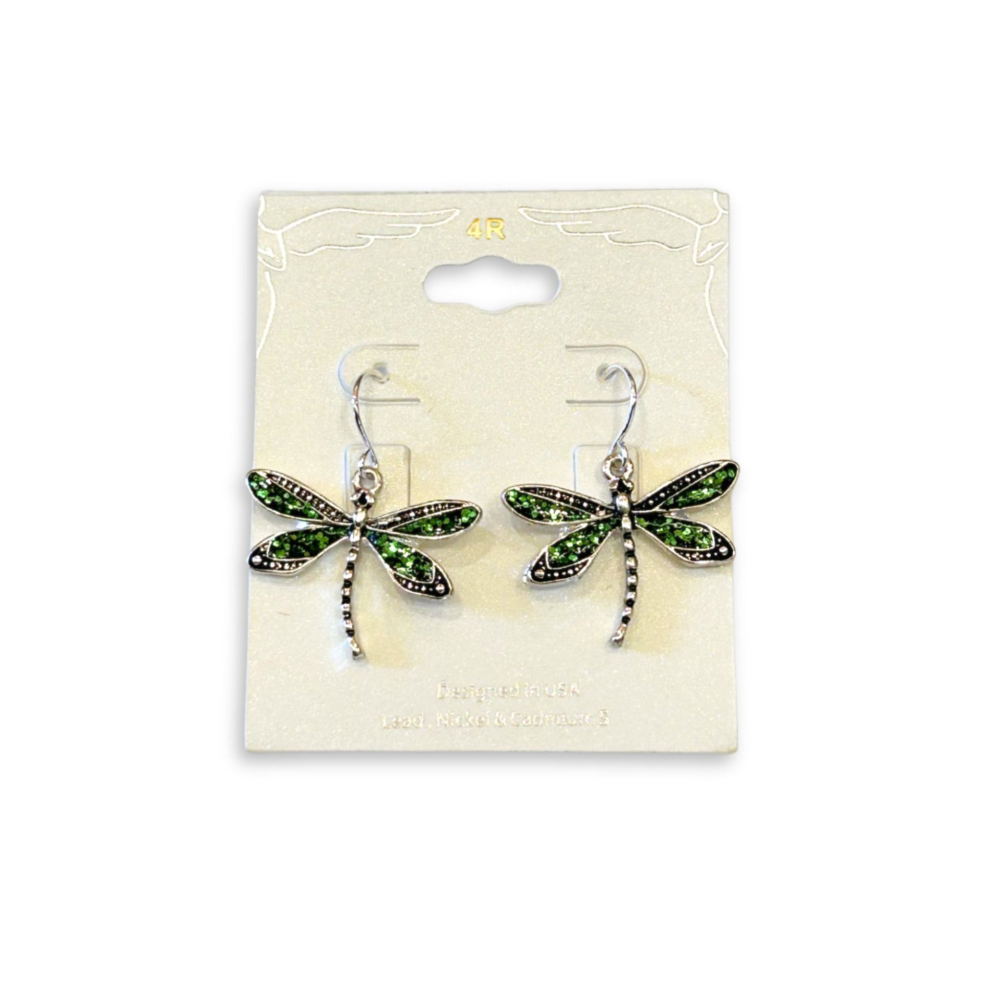 Green Dragonfly Dangle Earrings