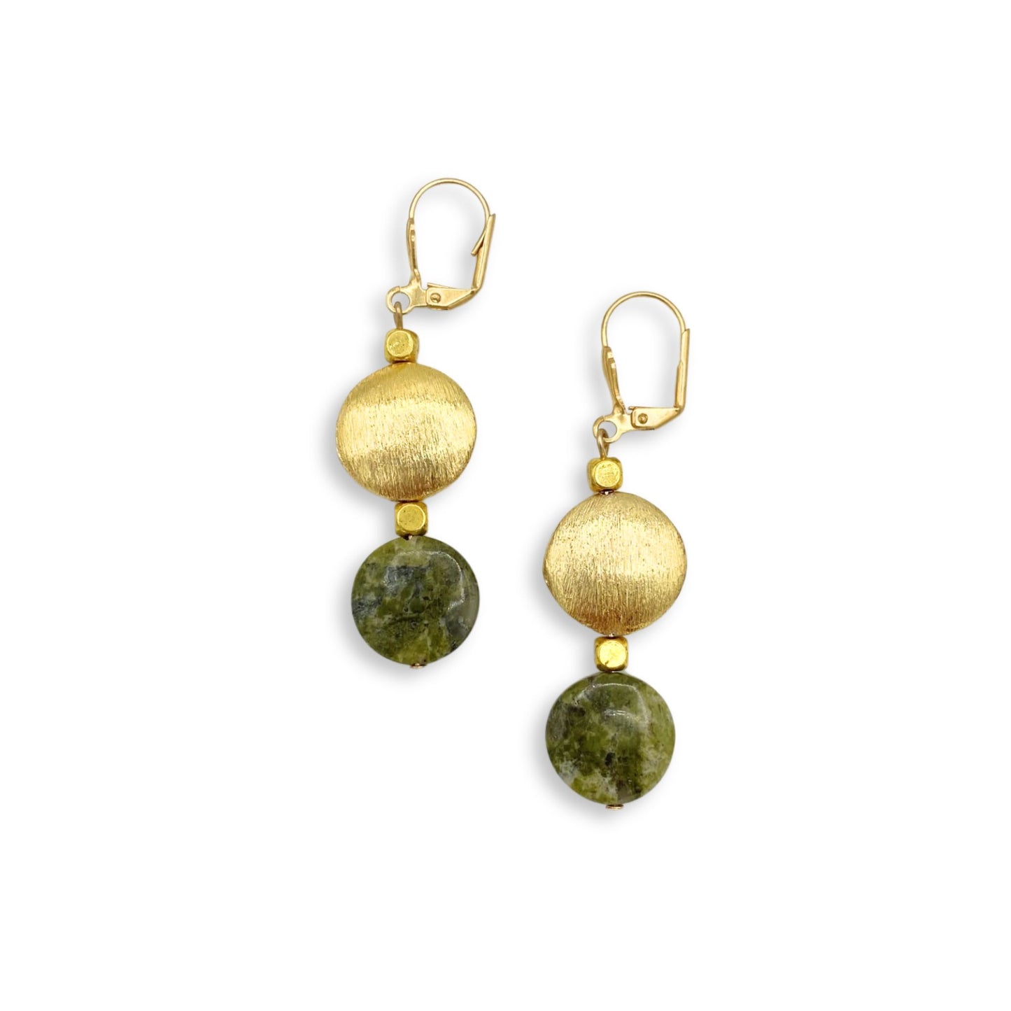 Green Jade Multi stone Gold Coin Drop Earrings