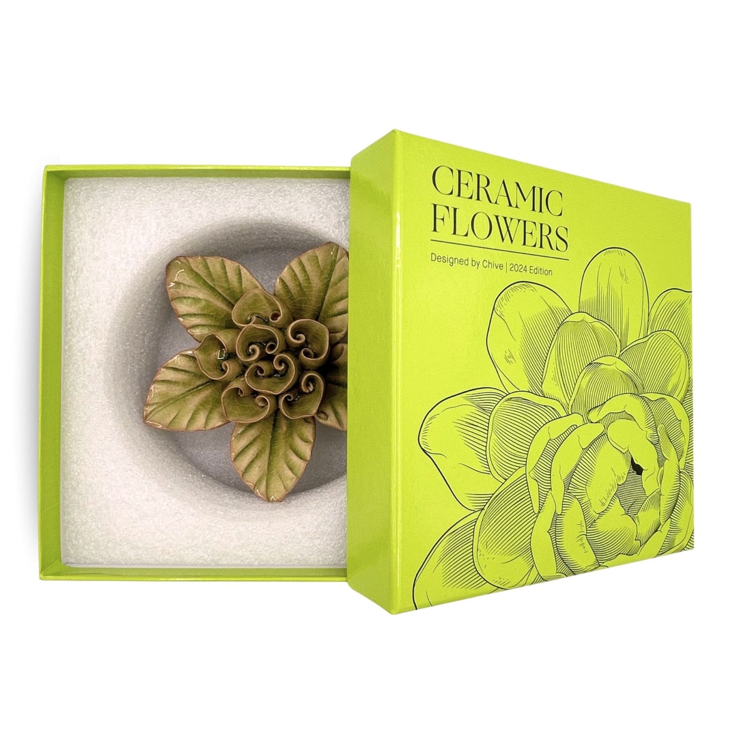 Green Lotus Ceramic Floral Bloom in Box