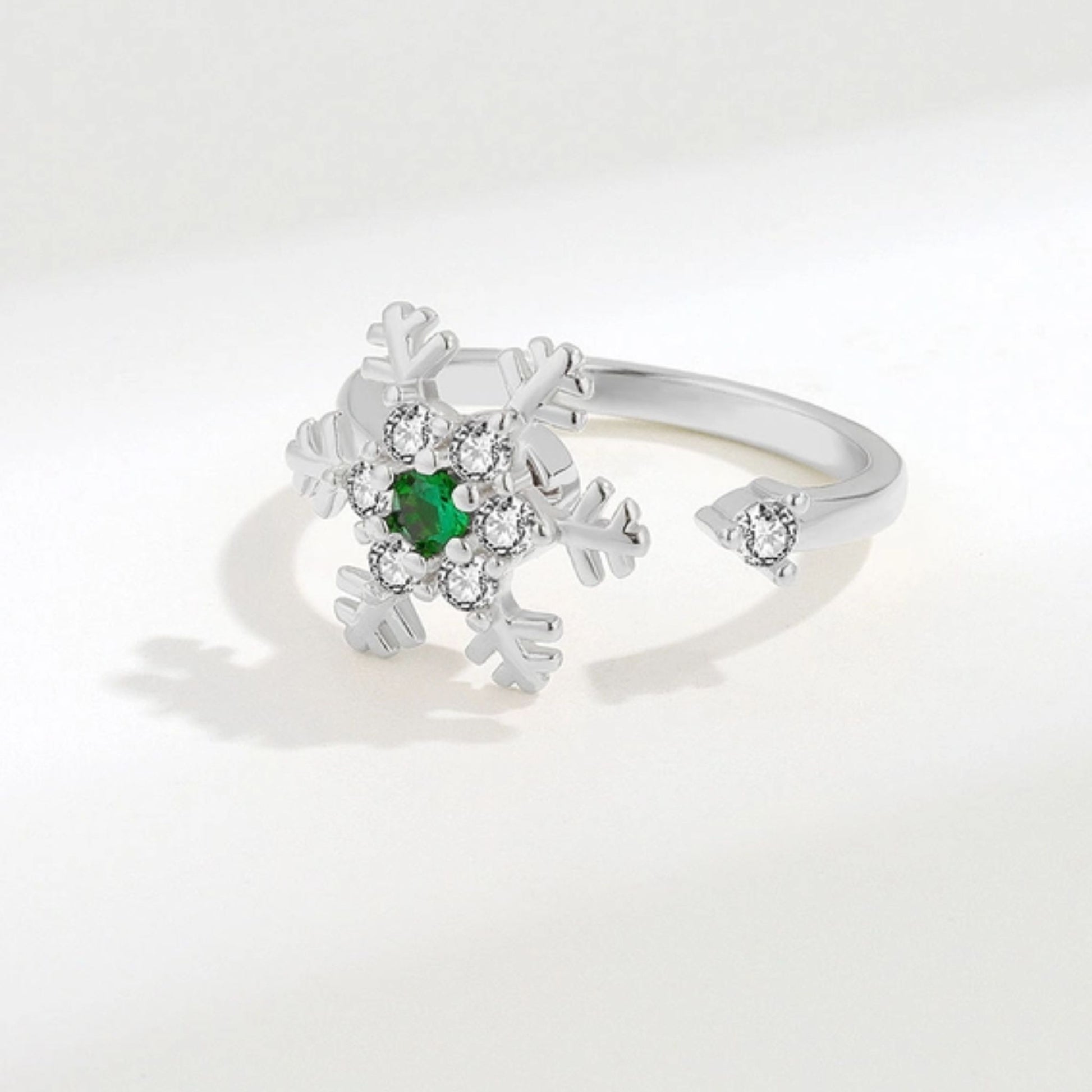Holiday - Silver Snowflake with Green Stone