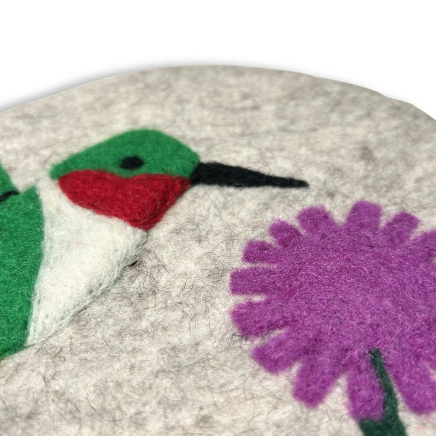 Handmade Ruby-throated Hummingbird Felted Trivet