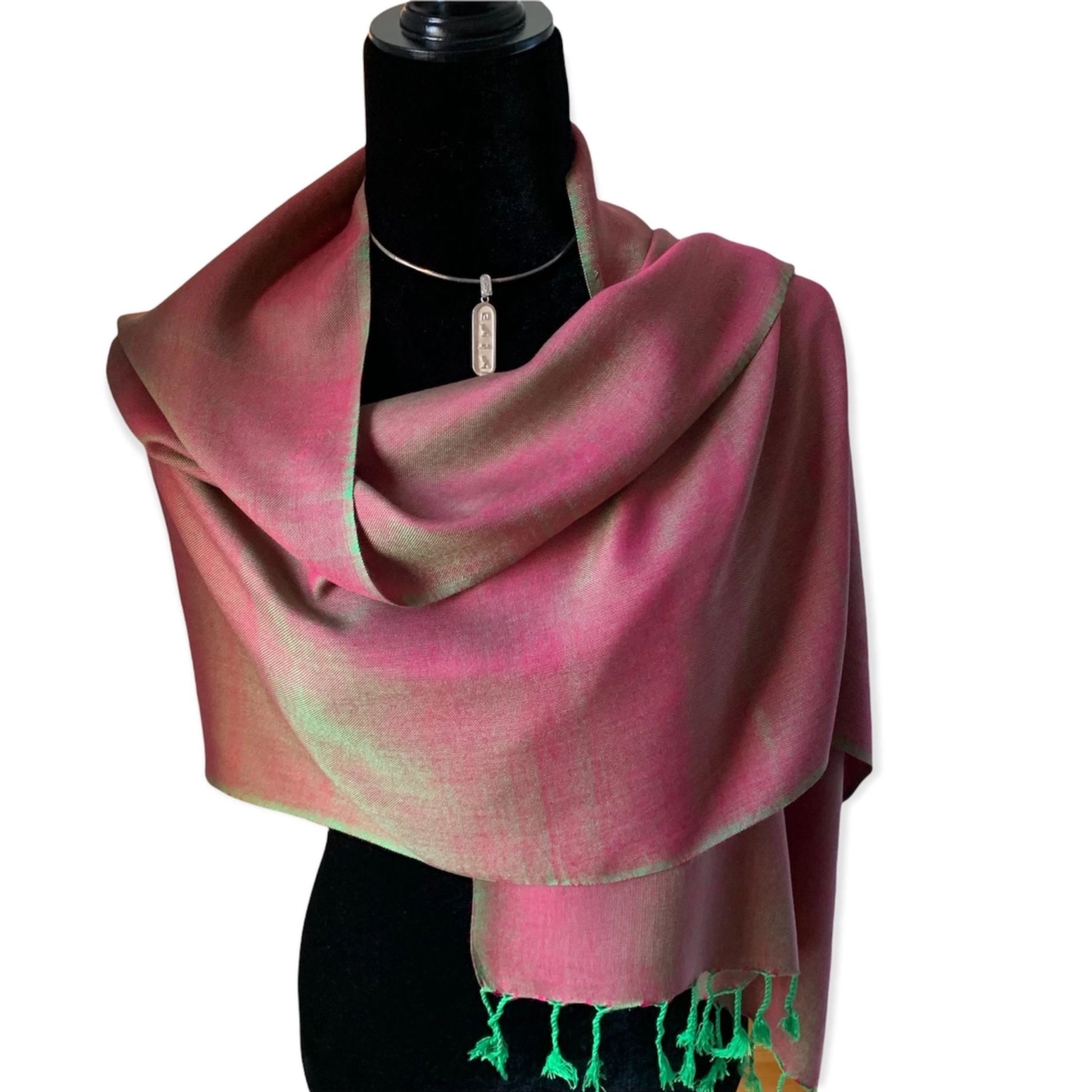 Handmade Egyptian made pink and green scarf