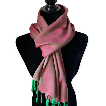 Handwoven scarf green fuchsia dandarah