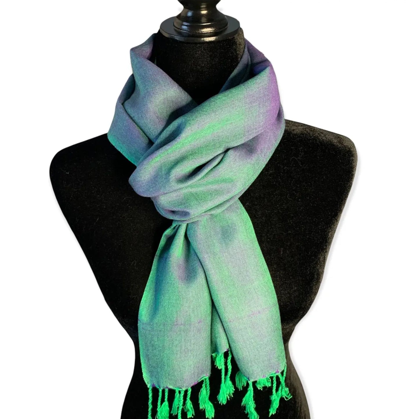 Handwoven scarf green and purple iridescent