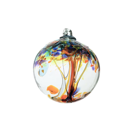 Happiness Hand Blown Glass Ornament 2 inches yellow red purple orange blue