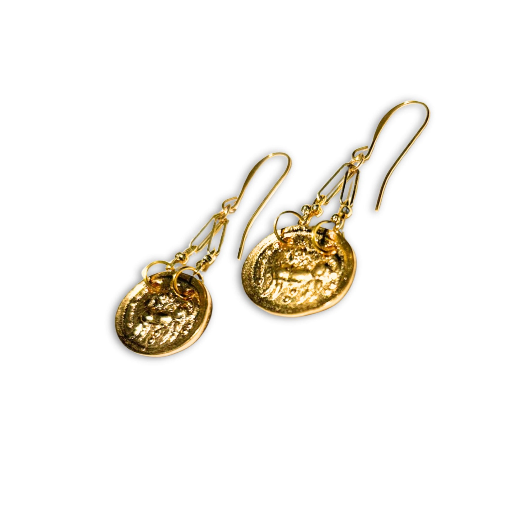 Hydna of Scione 18 k gold-plated griffin pendant earrings lock and key