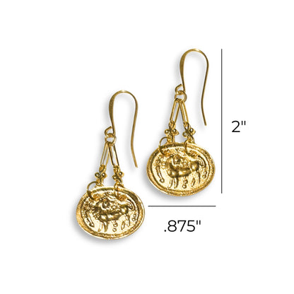 Hydna of scione 18 k gold-plated drop style griffin pendant earring