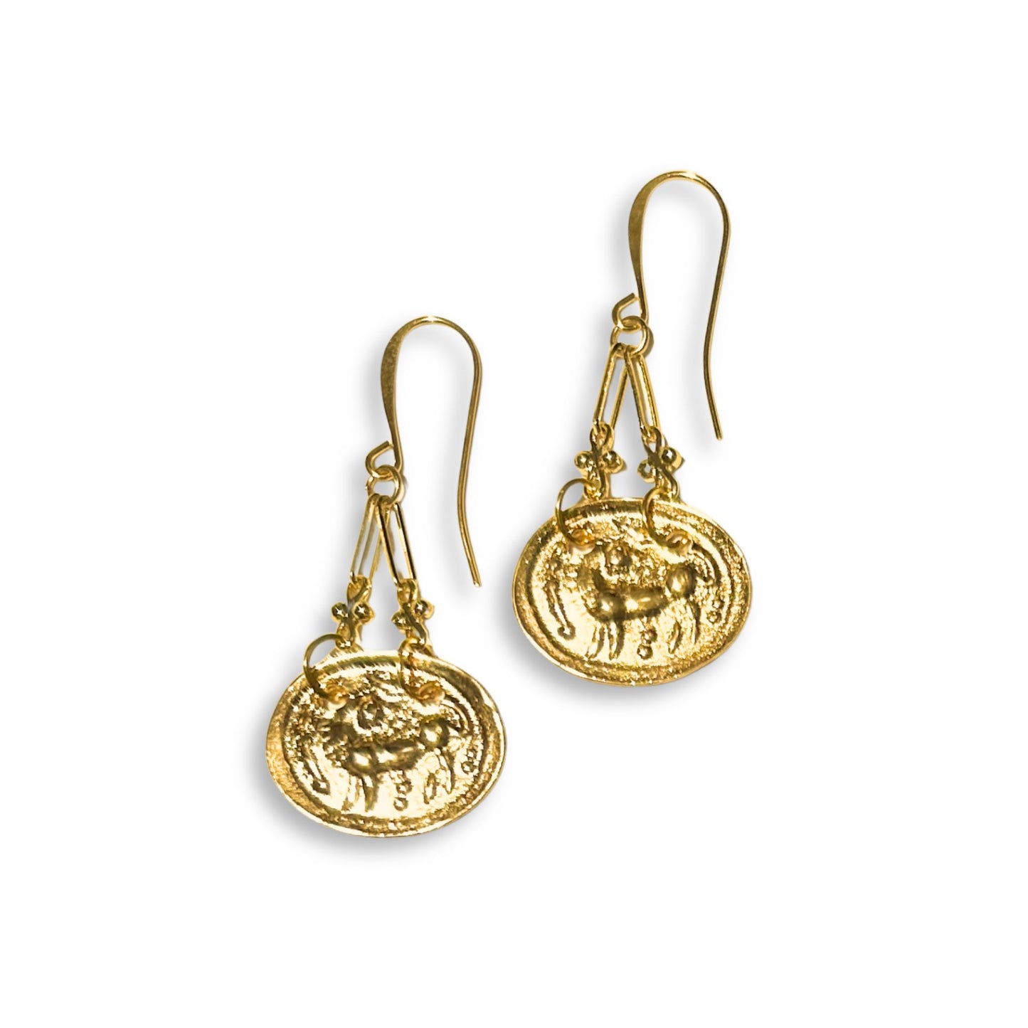 Hydna of Scione 18 Karat gold-plated drop style griffin pendant earrings