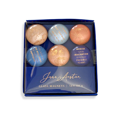 Jane Austen Magnet Set Blue and Coral Round