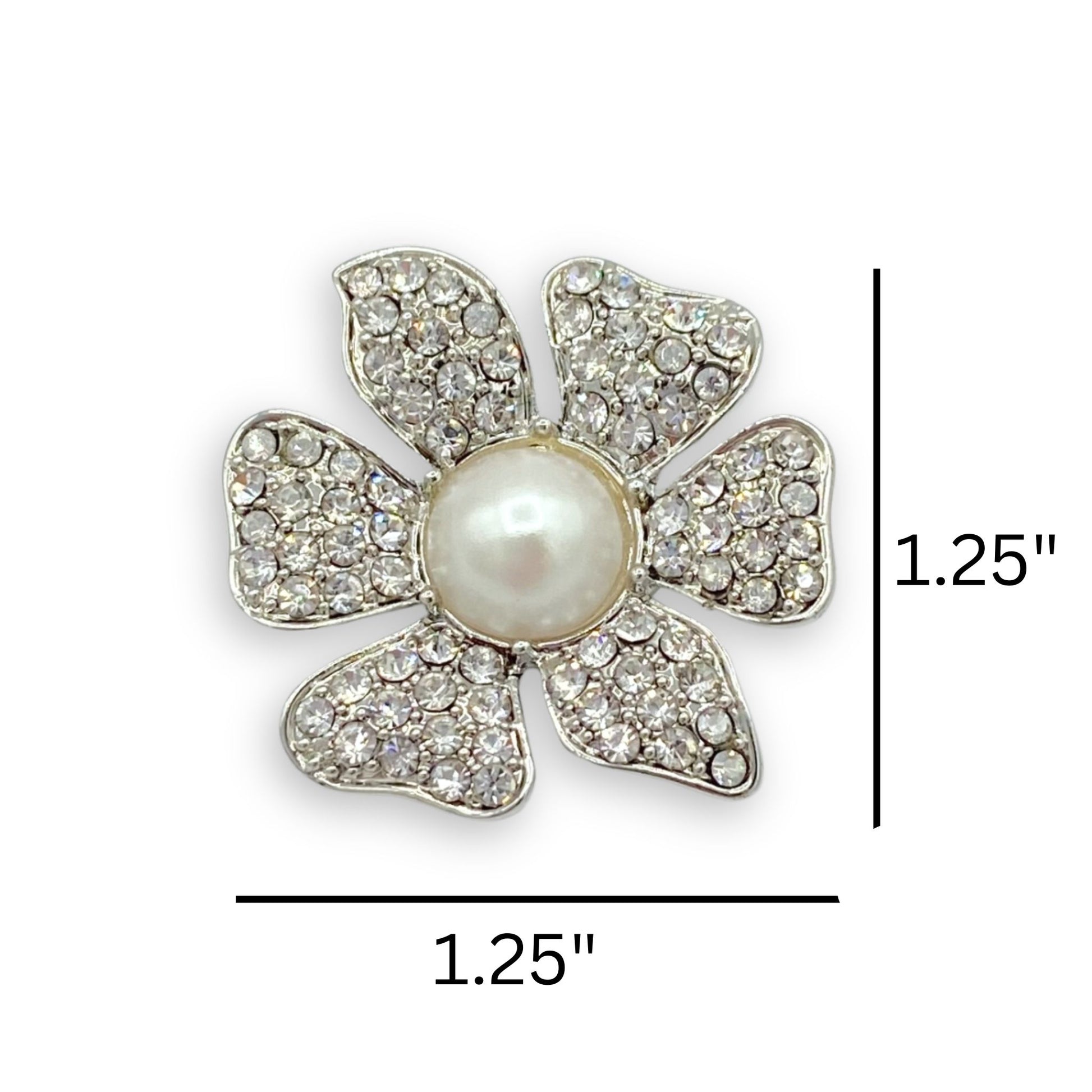 KJK Silver floral pin with crystals and pearl