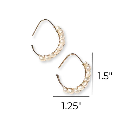 League Earring Gold Hoop with String of Pearls