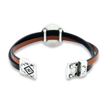 Leather Concho - Black and Brown Bracelet - Size Medium