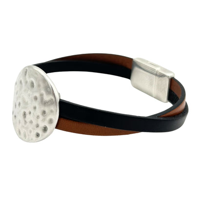 Leather Concho Bracelet - Black - Medium