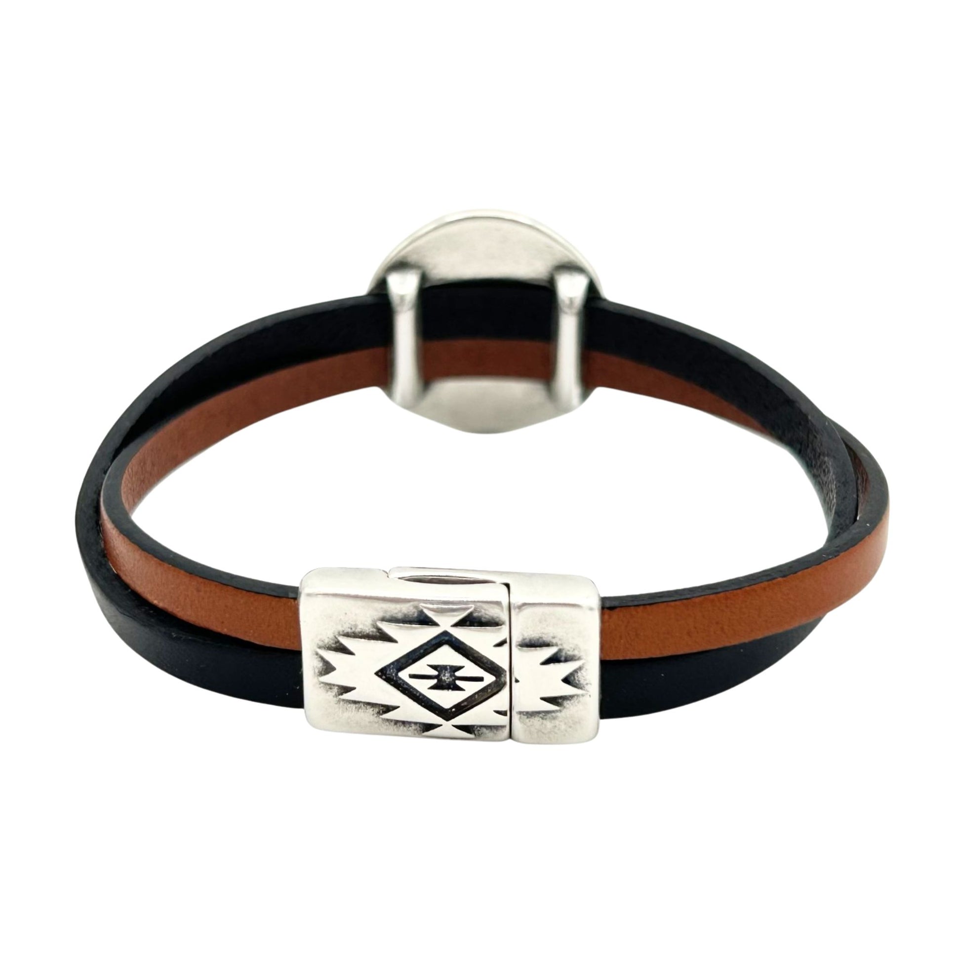 Leather Concho Bracelet - Black and Brown Size Medium