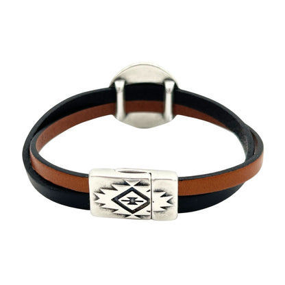 Leather Concho Bracelet - Black and Brown Size Medium