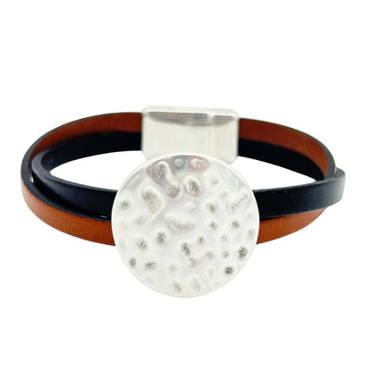 Leather Concho Bracelet with Silver Findings - Black Medium