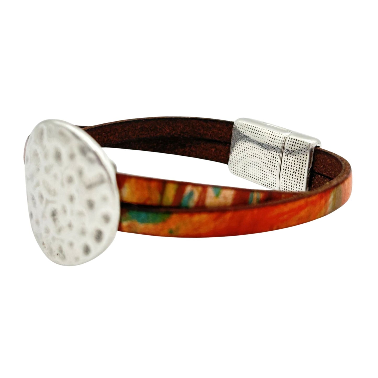 Leather Concho Silver Bracelet - Western