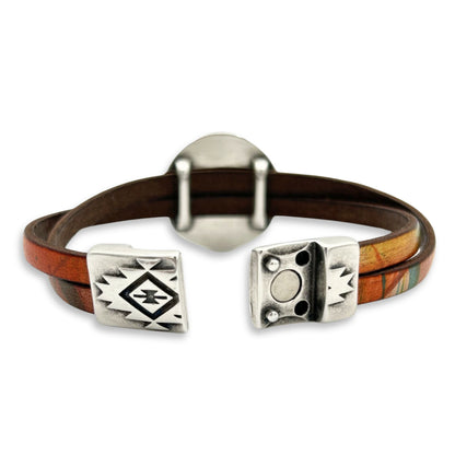 Leather Silver Concho Bracelet - Multicolored Magnetic Closure