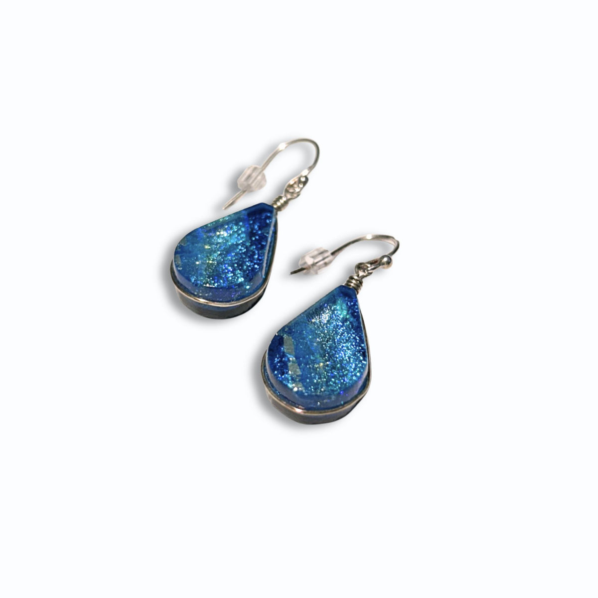 Lotus Earring - Sea Blue Turquoise Dichroic Glass