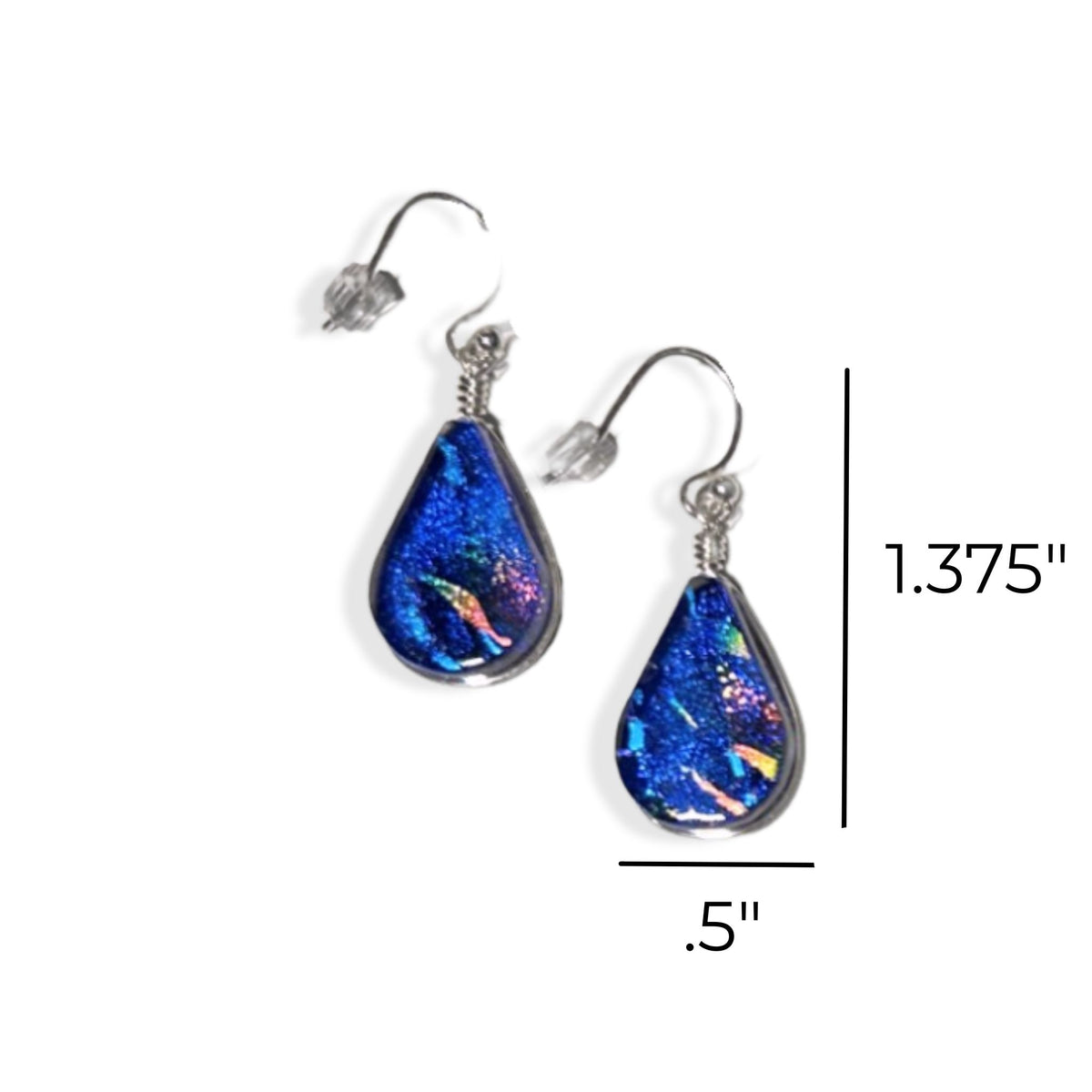 Lotus Earrings - Rainbow Blue with Dichroic Glass