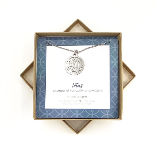 Lotus Stainless Steel Silver Necklace Gift Box