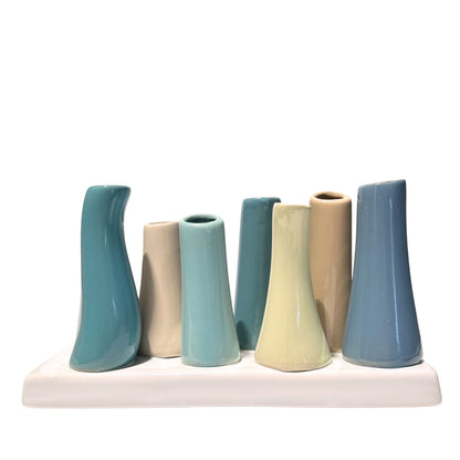 Mini Bud Vases in Blue and Gray