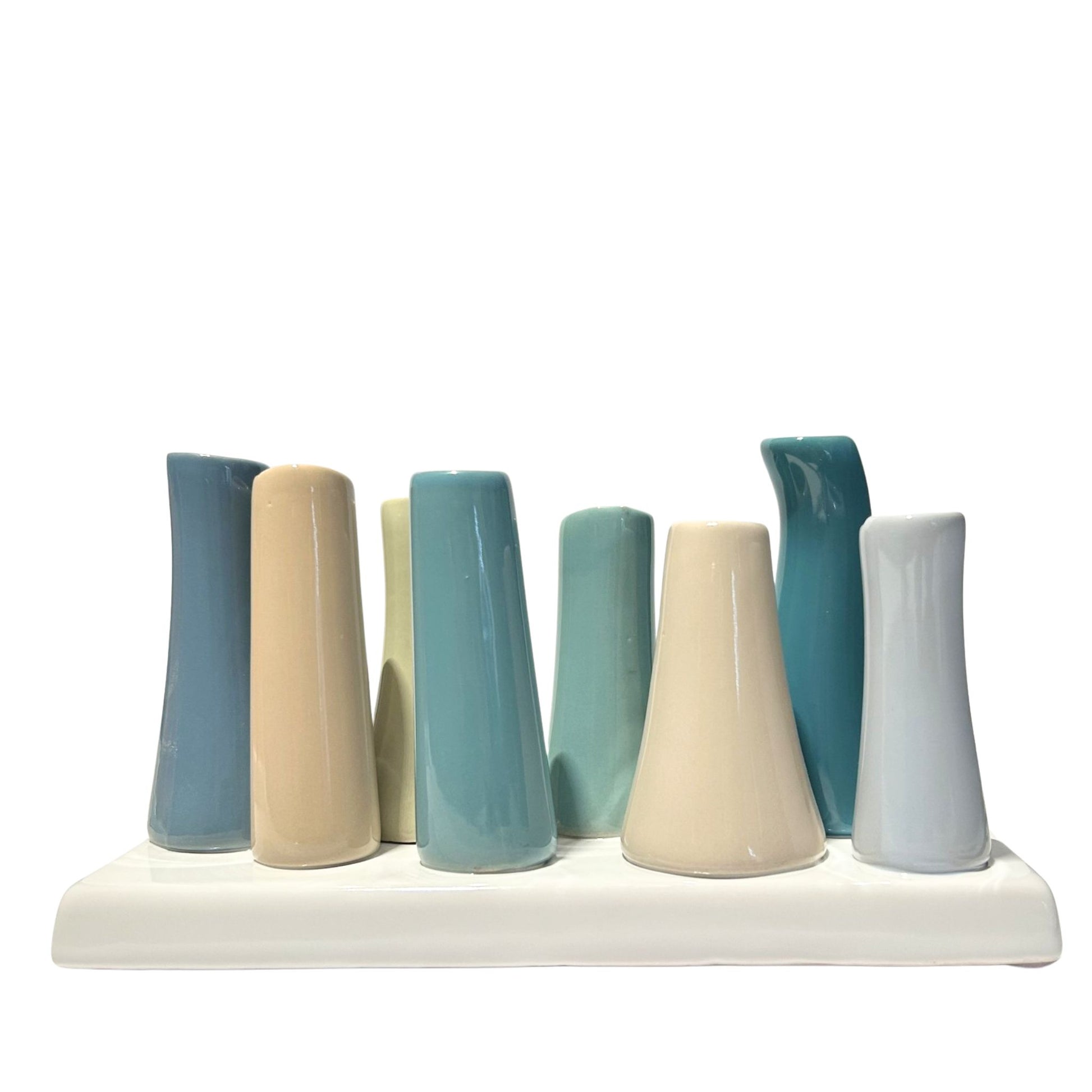 Mini Ceramic Bud Bases in Turquoise and Taupe