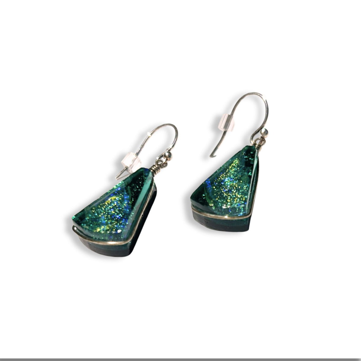 Mini Fan Earring - Teal Green Dichroic Glass